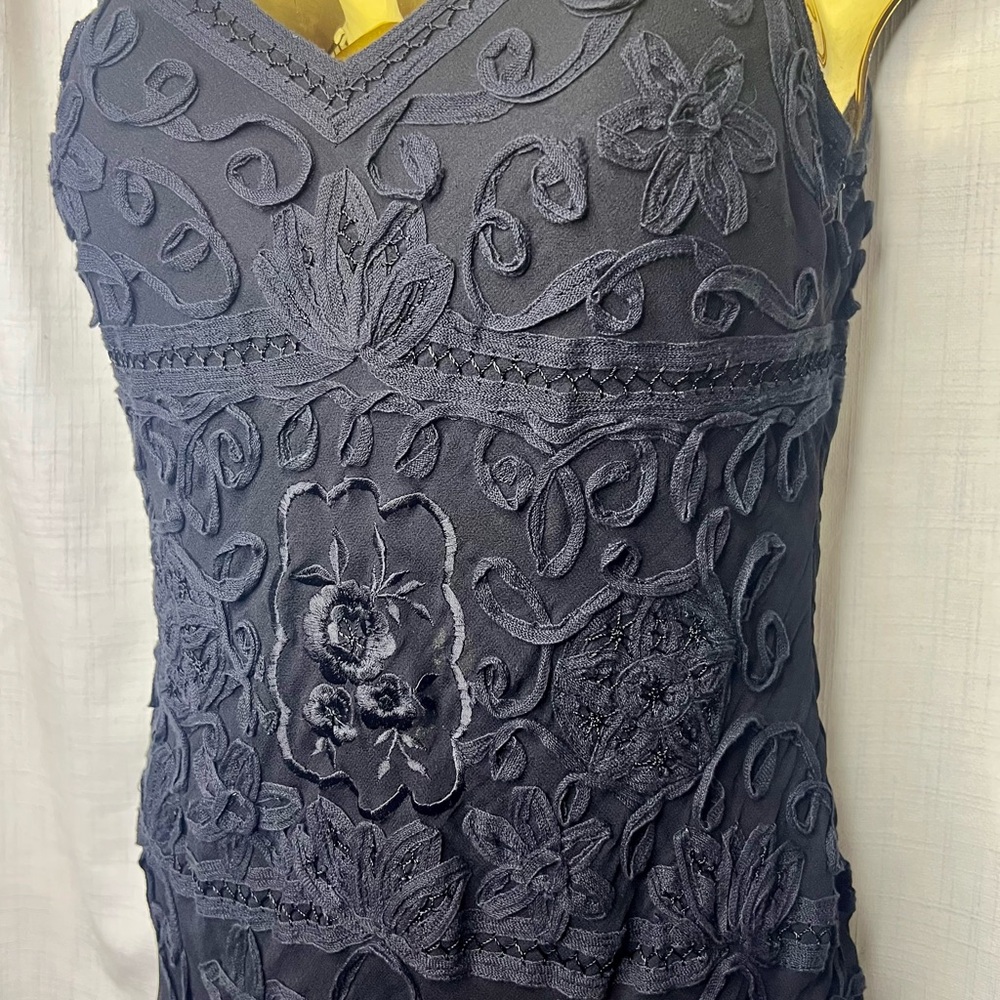 Chic Black Floral Lace Maxi Dress M
